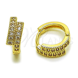 Oro Laminado Huggie Hoop, Gold Filled Style with White Cubic Zirconia, Polished, Golden Finish, 02.267.0117.15