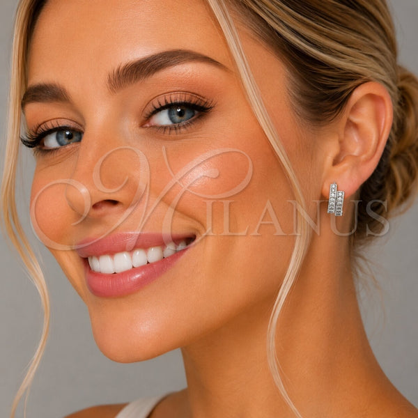 Rhodium Gold Filled Huggie Hoop, with White Cubic Zirconia, Polished, Rhodium Finish, 02.267.0117.1.15
