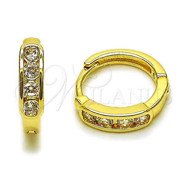 Oro Laminado Huggie Hoop, Gold Filled Style with White Cubic Zirconia, Polished, Golden Finish, 02.267.0118.15