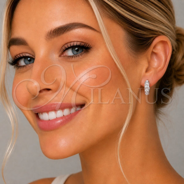 Rhodium Gold Filled Huggie Hoop, with White Cubic Zirconia, Polished, Rhodium Finish, 02.267.0118.1.15
