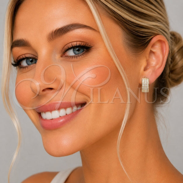 Oro Laminado Huggie Hoop, Gold Filled Style with White Micro Pave, Polished, Golden Finish, 02.267.0119.15