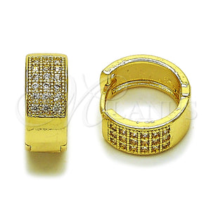 Oro Laminado Huggie Hoop, Gold Filled Style with White Micro Pave, Polished, Golden Finish, 02.267.0119.15