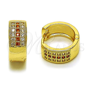 Oro Laminado Huggie Hoop, Gold Filled Style with Garnet and White Micro Pave, Polished, Golden Finish, 02.267.0119.1.15