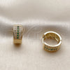 Oro Laminado Huggie Hoop, Gold Filled Style with Green and White Micro Pave, Polished, Golden Finish, 02.267.0119.2.15