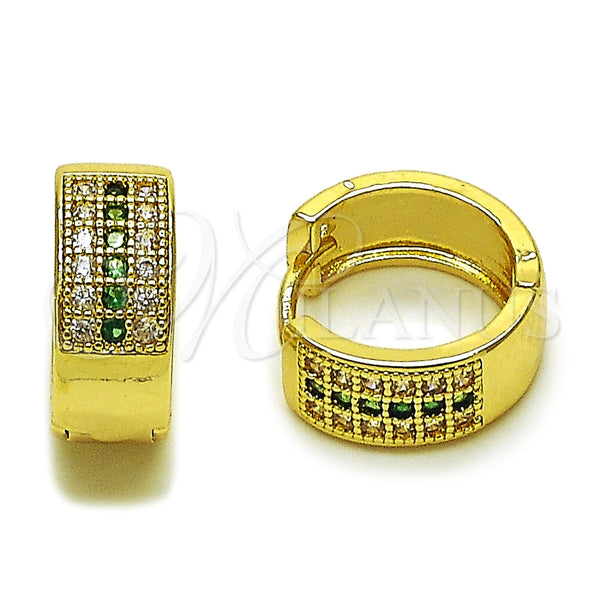 Oro Laminado Huggie Hoop, Gold Filled Style with Green and White Micro Pave, Polished, Golden Finish, 02.267.0119.2.15
