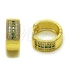 Oro Laminado Huggie Hoop, Gold Filled Style with Green and White Micro Pave, Polished, Golden Finish, 02.267.0119.2.15
