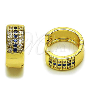 Oro Laminado Huggie Hoop, Gold Filled Style with Sapphire Blue and White Micro Pave, Polished, Golden Finish, 02.267.0119.3.15