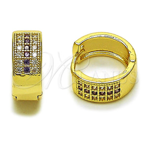Oro Laminado Huggie Hoop, Gold Filled Style with Amethyst and White Micro Pave, Polished, Golden Finish, 02.267.0119.4.15
