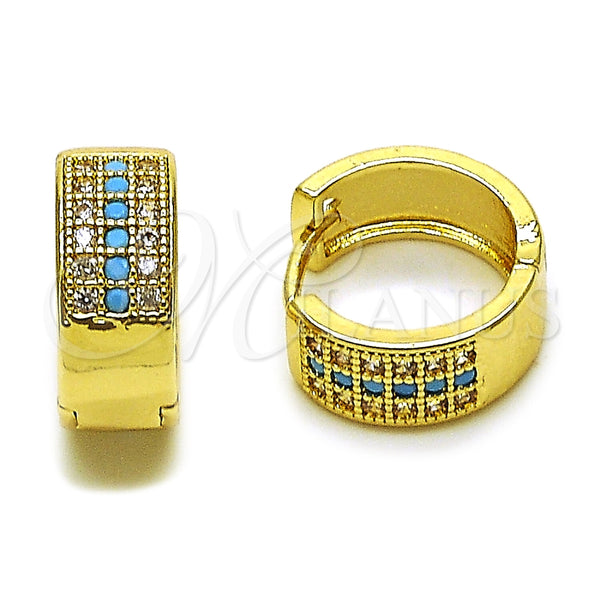 Oro Laminado Huggie Hoop, Gold Filled Style with Turquoise and White Micro Pave, Polished, Golden Finish, 02.267.0119.5.15