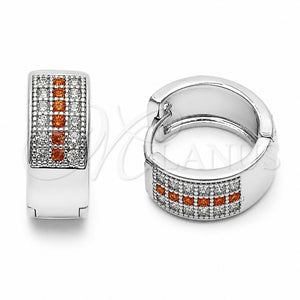 Rhodium Gold Filled Huggie Hoop, with Garnet and White Micro Pave, Polished, Rhodium Finish, 02.267.0119.8.15