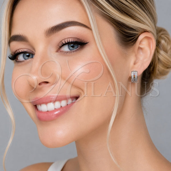 Rhodium Gold Filled Huggie Hoop, with Multicolor and White Micro Pave, Polished, Rhodium Finish, 02.267.0119.13.15