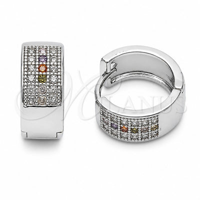 Rhodium Gold Filled Huggie Hoop, with Multicolor and White Micro Pave, Polished, Rhodium Finish, 02.267.0119.13.15