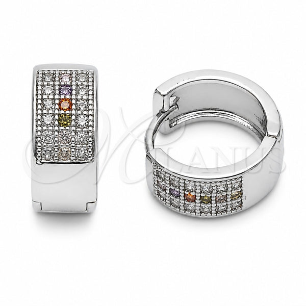 Rhodium Gold Filled Huggie Hoop, with Multicolor and White Micro Pave, Polished, Rhodium Finish, 02.267.0119.13.15