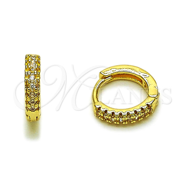 Oro Laminado Huggie Hoop, Gold Filled Style with White Micro Pave, Polished, Golden Finish, 02.267.0120.12