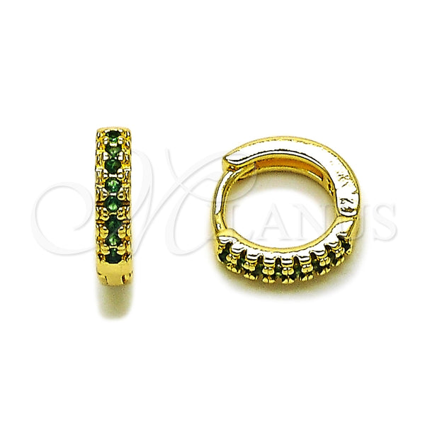 Oro Laminado Huggie Hoop, Gold Filled Style with Green Micro Pave, Polished, Golden Finish, 02.267.0120.1.12