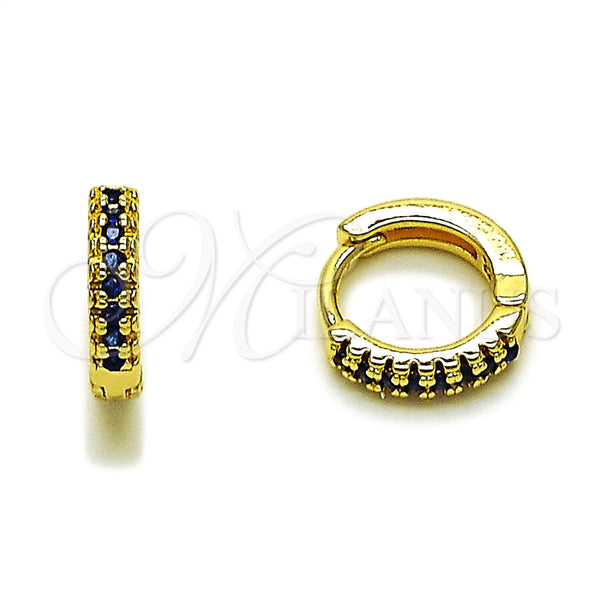 Oro Laminado Huggie Hoop, Gold Filled Style with Sapphire Blue Micro Pave, Polished, Golden Finish, 02.267.0120.2.12