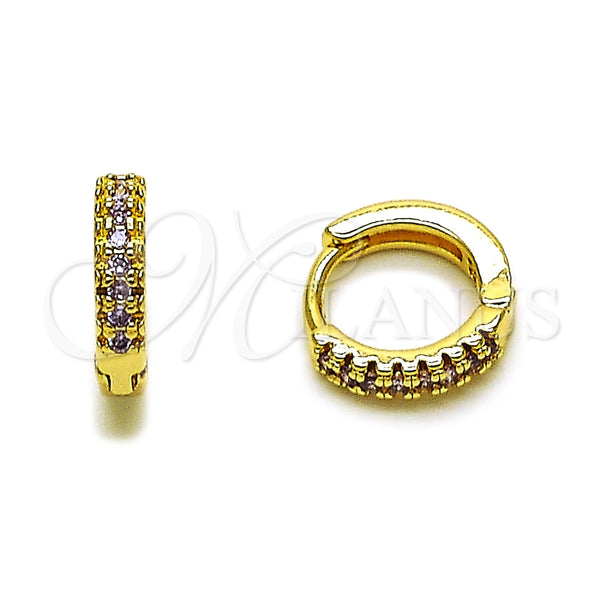 Oro Laminado Huggie Hoop, Gold Filled Style with Amethyst Micro Pave, Polished, Golden Finish, 02.267.0120.3.12