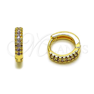 Oro Laminado Huggie Hoop, Gold Filled Style with Amethyst Micro Pave, Polished, Golden Finish, 02.267.0120.3.12