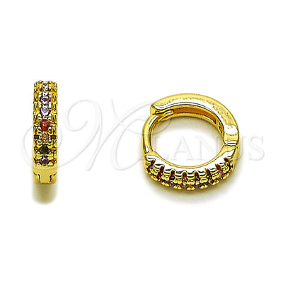 Oro Laminado Huggie Hoop, Gold Filled Style with Multicolor Micro Pave, Polished, Golden Finish, 02.267.0120.4.12