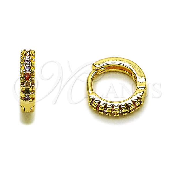 Oro Laminado Huggie Hoop, Gold Filled Style with Multicolor Micro Pave, Polished, Golden Finish, 02.267.0120.4.12