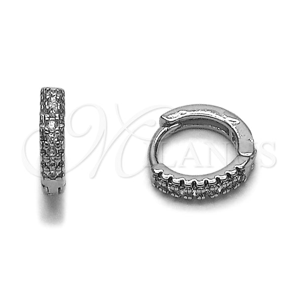 Rhodium Gold Filled Huggie Hoop, with White Micro Pave, Polished, Rhodium Finish, 02.267.0120.5.12