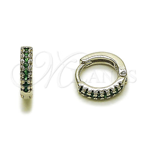 Rhodium Gold Filled Huggie Hoop, with Green Micro Pave, Polished, Rhodium Finish, 02.267.0120.6.12
