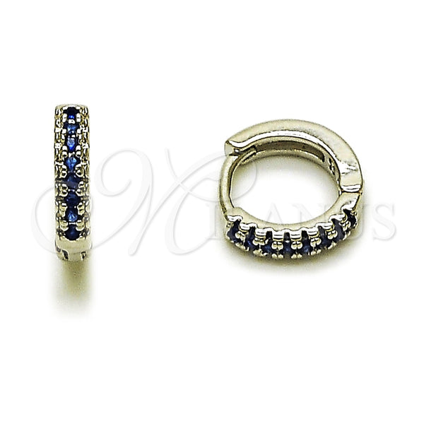 Rhodium Gold Filled Huggie Hoop, with Sapphire Blue Micro Pave, Polished, Rhodium Finish, 02.267.0120.7.12