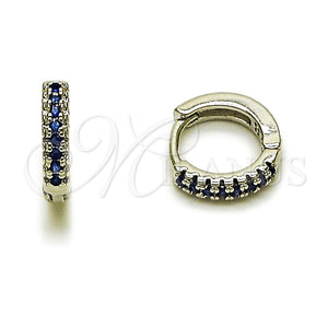 Rhodium Gold Filled Huggie Hoop, with Sapphire Blue Micro Pave, Polished, Rhodium Finish, 02.267.0120.7.12