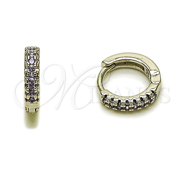 Rhodium Gold Filled Huggie Hoop, with Amethyst Micro Pave, Polished, Rhodium Finish, 02.267.0120.8.12