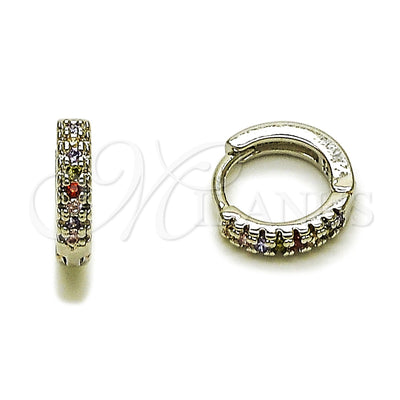 Rhodium Gold Filled Huggie Hoop, with Multicolor Micro Pave, Polished, Rhodium Finish, 02.267.0120.9.12