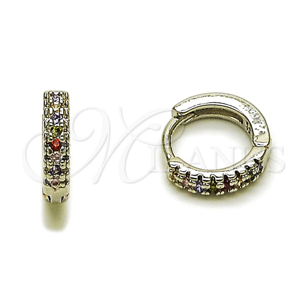 Rhodium Gold Filled Huggie Hoop, with Multicolor Micro Pave, Polished, Rhodium Finish, 02.267.0120.9.12