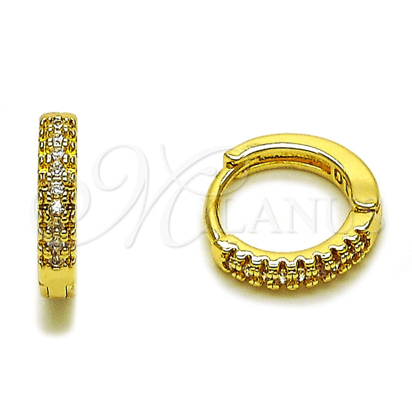 Oro Laminado Huggie Hoop, Gold Filled Style with White Micro Pave, Polished, Golden Finish, 02.267.0120.14