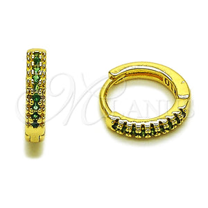 Oro Laminado Huggie Hoop, Gold Filled Style with Green Micro Pave, Polished, Golden Finish, 02.267.0120.1.14