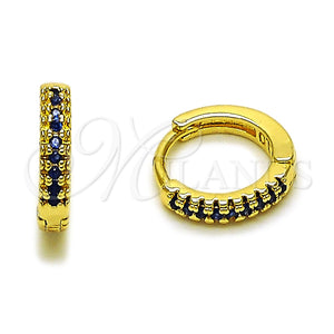 Oro Laminado Huggie Hoop, Gold Filled Style with Sapphire Blue Micro Pave, Polished, Golden Finish, 02.267.0120.2.14