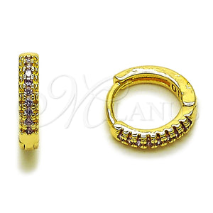 Oro Laminado Huggie Hoop, Gold Filled Style with Amethyst Micro Pave, Polished, Golden Finish, 02.267.0120.3.14