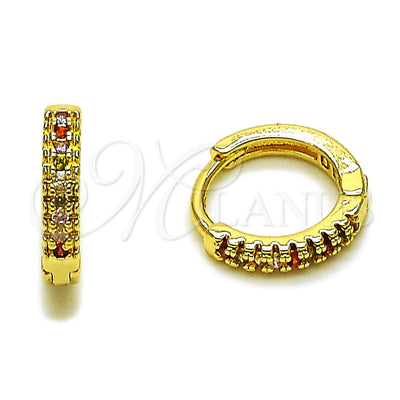 Oro Laminado Huggie Hoop, Gold Filled Style with Multicolor Micro Pave, Polished, Golden Finish, 02.267.0120.4.14