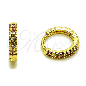 Oro Laminado Huggie Hoop, Gold Filled Style with Multicolor Micro Pave, Polished, Golden Finish, 02.267.0120.4.14