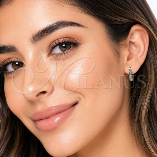 Rhodium Gold Filled Huggie Hoop, with White Micro Pave, Polished, Rhodium Finish, 02.267.0120.5.14