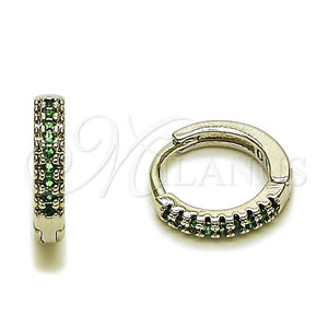 Rhodium Gold Filled Huggie Hoop, with Green Micro Pave, Polished, Rhodium Finish, 02.267.0120.6.14