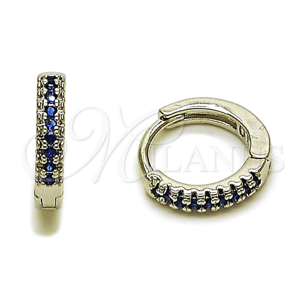 Rhodium Gold Filled Huggie Hoop, with Sapphire Blue Micro Pave, Polished, Rhodium Finish, 02.267.0120.7.14