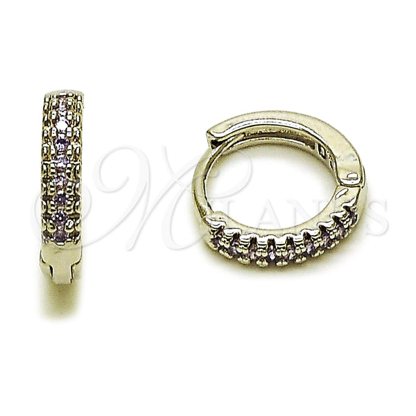 Rhodium Gold Filled Huggie Hoop, with Amethyst Micro Pave, Polished, Rhodium Finish, 02.267.0120.8.14