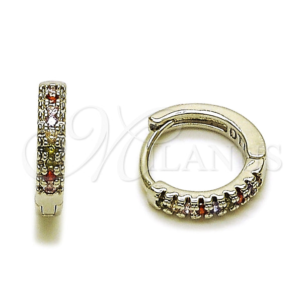 Rhodium Gold Filled Huggie Hoop, with Multicolor Micro Pave, Polished, Rhodium Finish, 02.267.0120.9.14