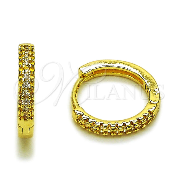 Oro Laminado Huggie Hoop, Gold Filled Style with White Micro Pave, Polished, Golden Finish, 02.267.0120.16