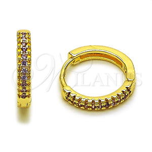 Oro Laminado Huggie Hoop, Gold Filled Style with Amethyst Micro Pave, Polished, Golden Finish, 02.267.0120.3.16