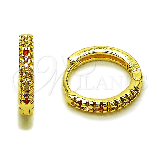 Oro Laminado Huggie Hoop, Gold Filled Style with Multicolor Micro Pave, Polished, Golden Finish, 02.267.0120.4.16