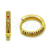Oro Laminado Huggie Hoop, Gold Filled Style with Multicolor Micro Pave, Polished, Golden Finish, 02.267.0120.4.16