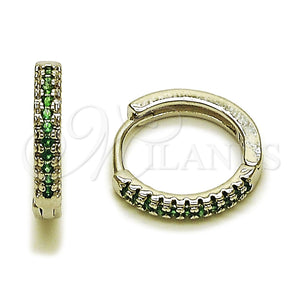 Rhodium Gold Filled Huggie Hoop, with Green Micro Pave, Polished, Rhodium Finish, 02.267.0120.6.16