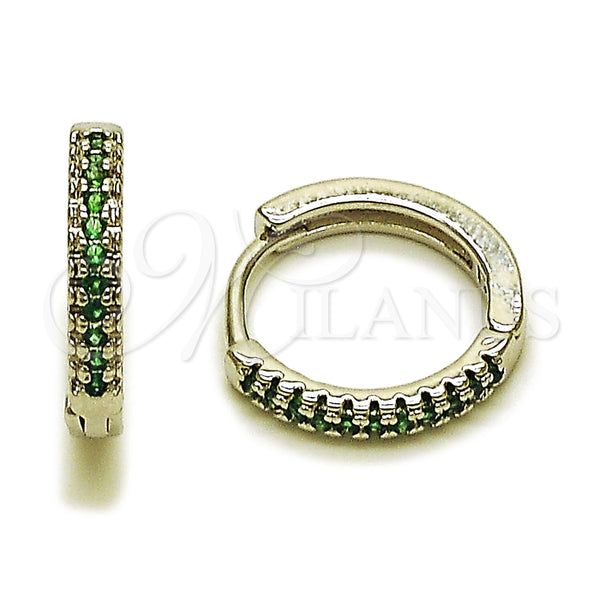 Rhodium Gold Filled Huggie Hoop, with Green Micro Pave, Polished, Rhodium Finish, 02.267.0120.6.16