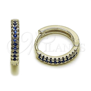 Rhodium Gold Filled Huggie Hoop, with Sapphire Blue Micro Pave, Polished, Rhodium Finish, 02.267.0120.7.16