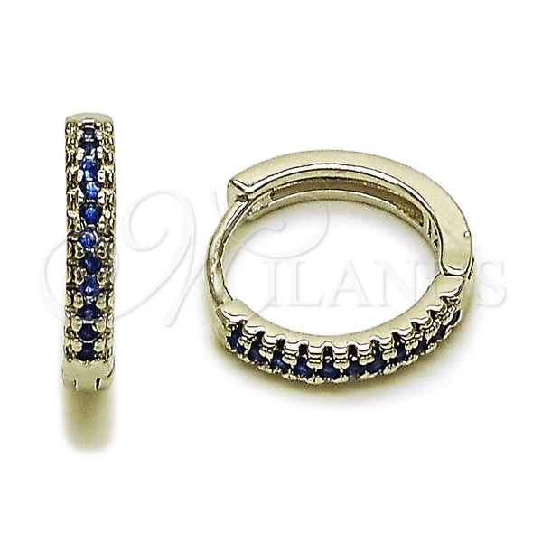Rhodium Gold Filled Huggie Hoop, with Sapphire Blue Micro Pave, Polished, Rhodium Finish, 02.267.0120.7.16